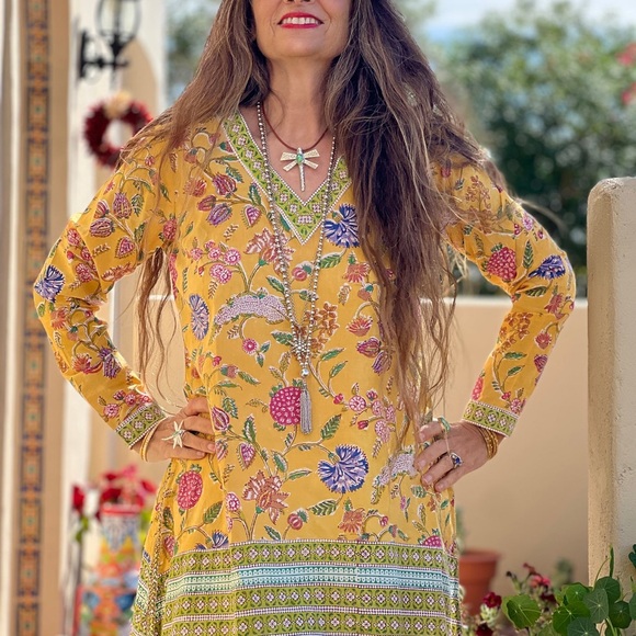 Pax Philomena Golden Beauty Floral Cotton Tunic Women’s Large - Picture 2 of 6